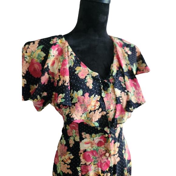 Carol Little Ruffle black & pink colorful floral polka-dot Dress 8 - Picture 2 of 9